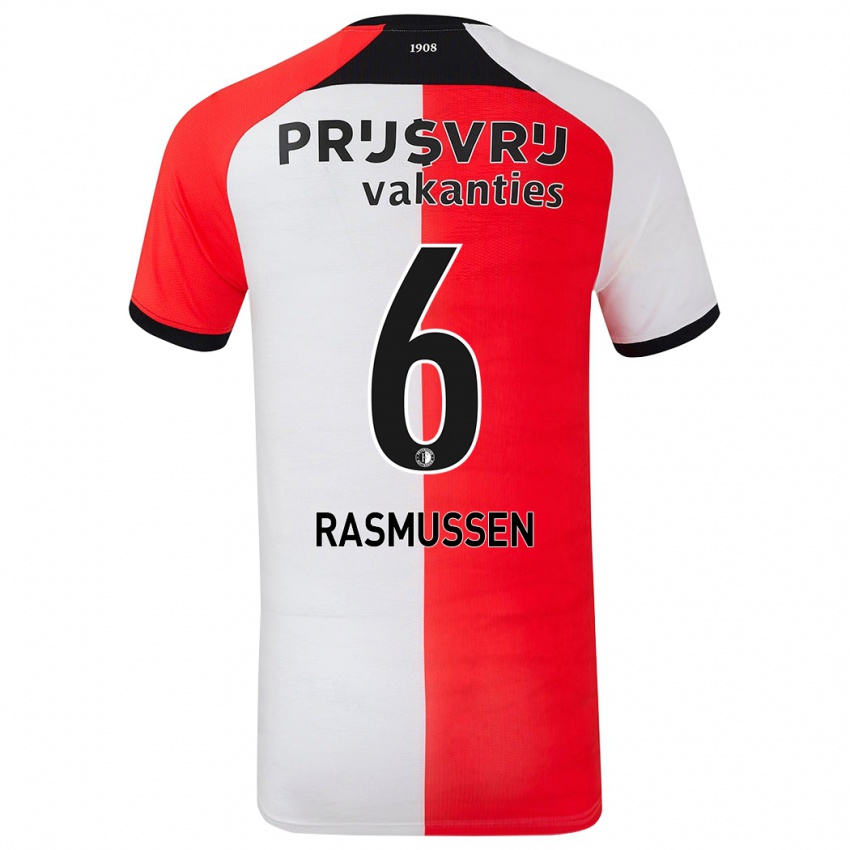 Criança Camisola Jacob Rasmussen #6 Branco Vermelho Principal 2024/25 Camisa Brasil