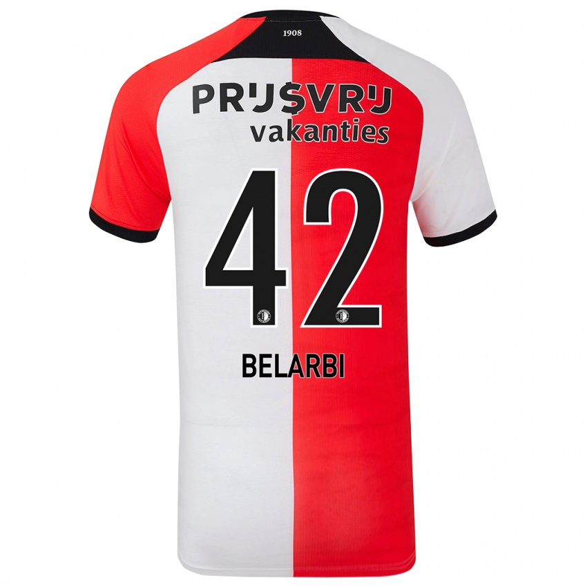 Criança Camisola Abdel Belarbi #42 Branco Vermelho Principal 2024/25 Camisa Brasil