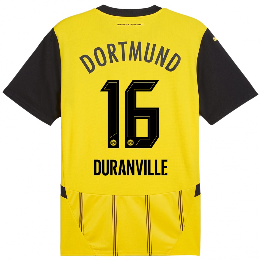 Criança Camisola Julien Duranville #16 Preto Amarelo Principal 2024/25 Camisa Brasil