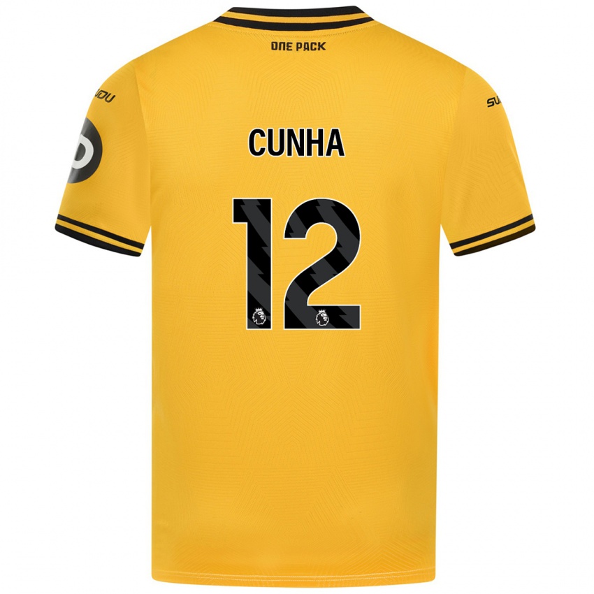 Criança Camisola Matheus Cunha #12 Amarelo Principal 2024/25 Camisa Brasil