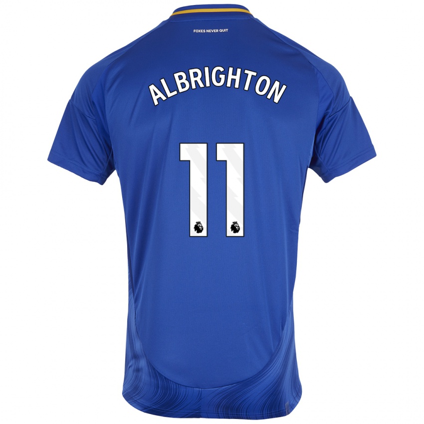 Criança Camisola Marc Albrighton #11 Azul Branco Principal 2024/25 Camisa Brasil