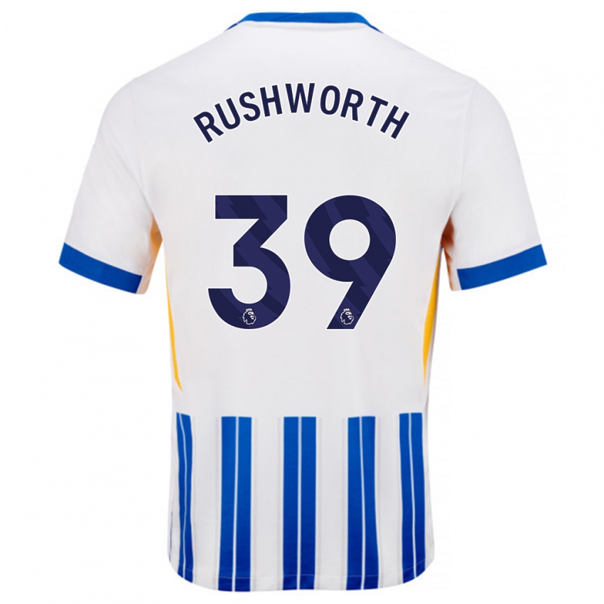 Criança Camisola Carl Rushworth #39 Branco Azul Principal 2024/25 Camisa Brasil