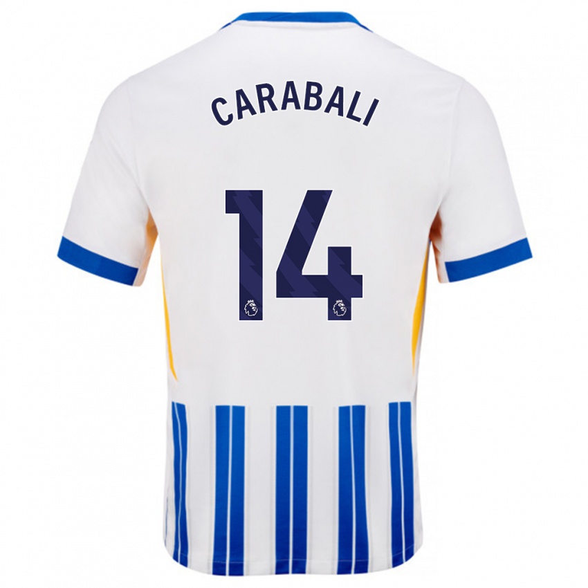 Criança Camisola Jorelyn Andrea Carabalí Martínez #14 Branco Azul Principal 2024/25 Camisa Brasil