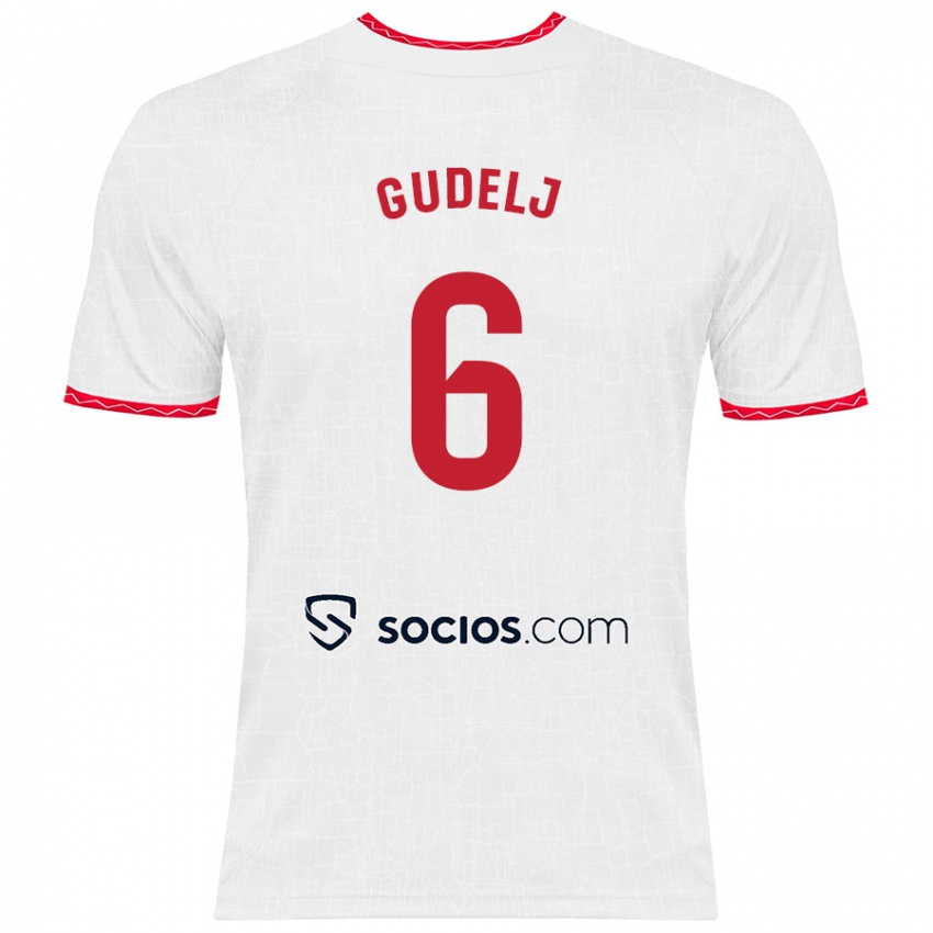 Criança Camisola Nemanja Gudelj #6 Vermelho Branco Principal 2024/25 Camisa Brasil