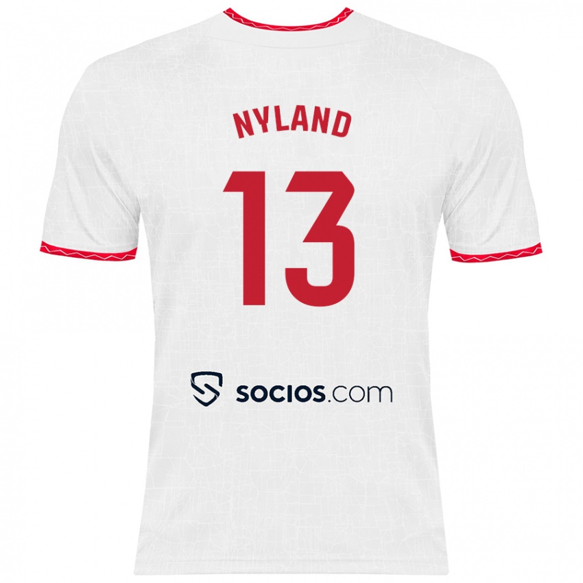 Criança Camisola Ørjan Nyland #13 Vermelho Branco Principal 2024/25 Camisa Brasil