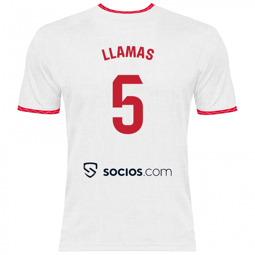 Criança Camisola Eva Llamas Hernández #5 Vermelho Branco Principal 2024/25 Camisa Brasil