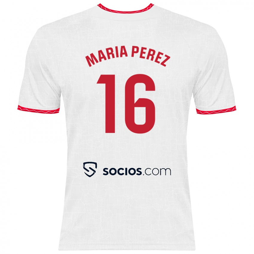 Criança Camisola María Pérez Rabaza #16 Vermelho Branco Principal 2024/25 Camisa Brasil