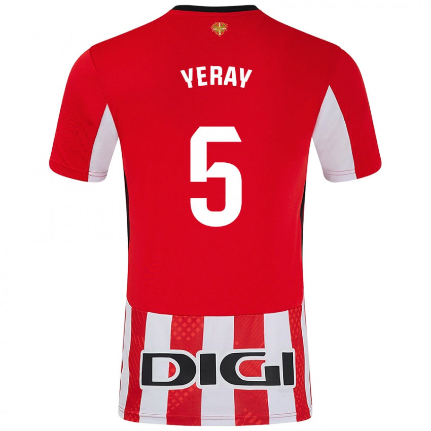 Criança Camisola Yeray Álvarez #5 Branco Vermelho Principal 2024/25 Camisa Brasil