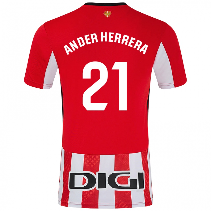 Criança Camisola Ander Herrera #21 Branco Vermelho Principal 2024/25 Camisa Brasil