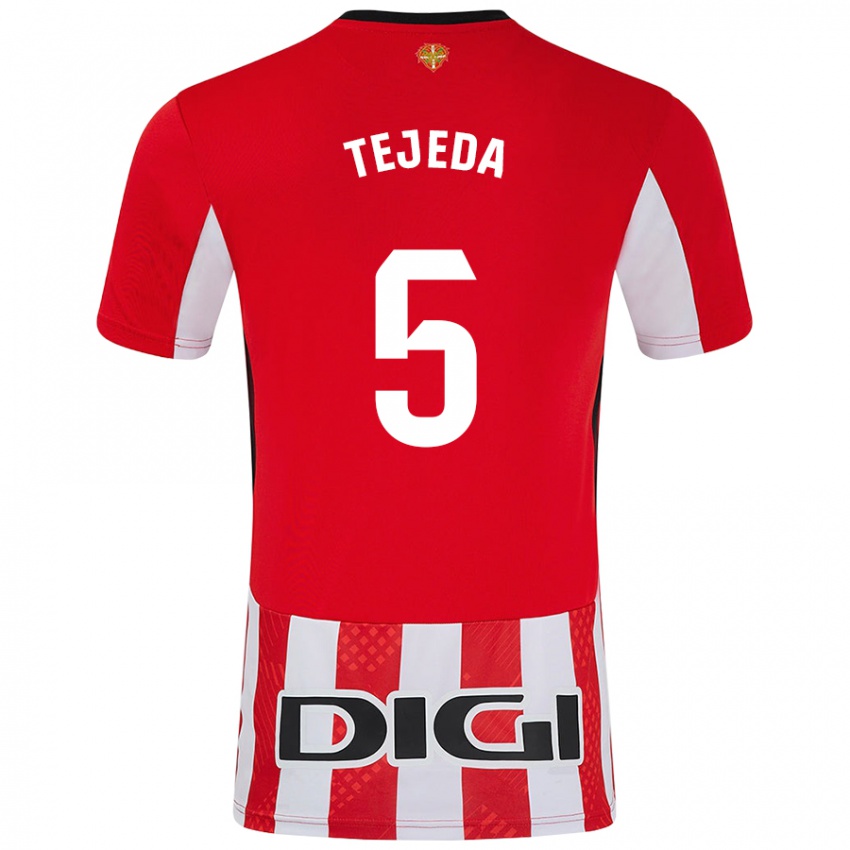 Criança Camisola Diego Tejeda #5 Branco Vermelho Principal 2024/25 Camisa Brasil