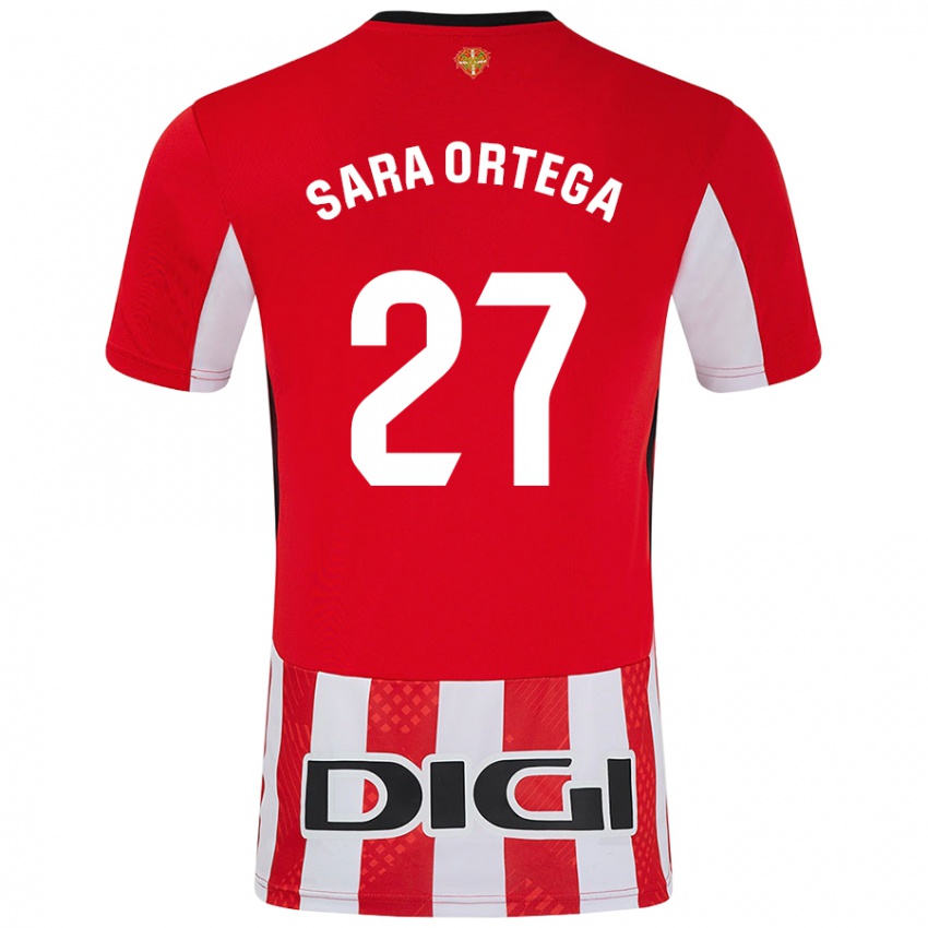 Criança Camisola Sara Ortega Ruiz #27 Branco Vermelho Principal 2024/25 Camisa Brasil