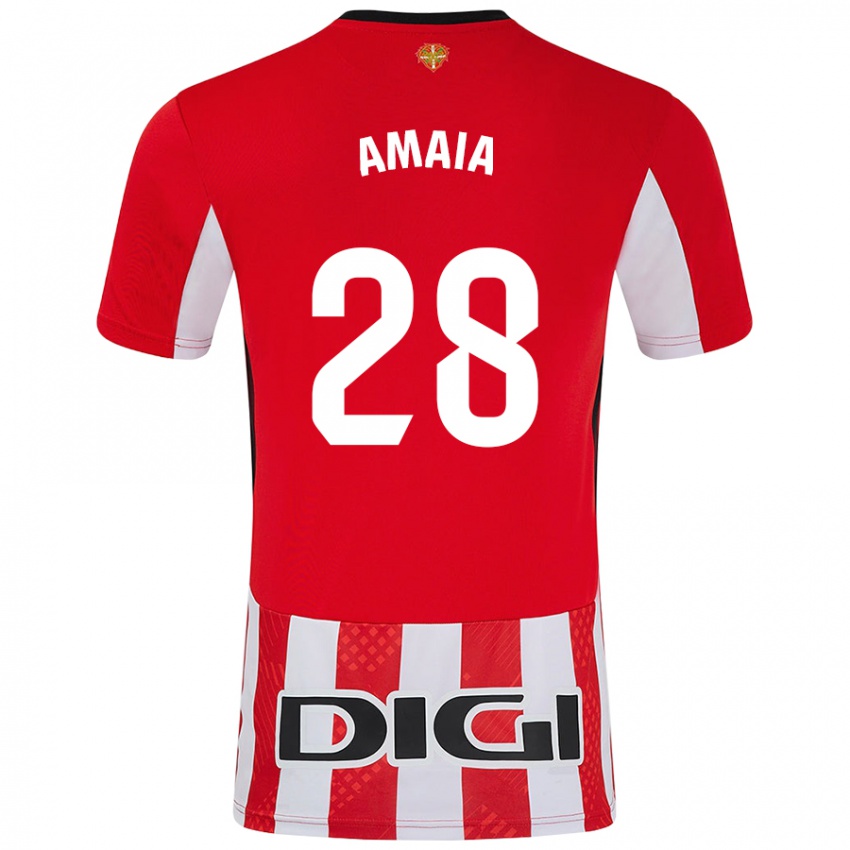 Criança Camisola Amaia Martinez De La Peña #28 Branco Vermelho Principal 2024/25 Camisa Brasil