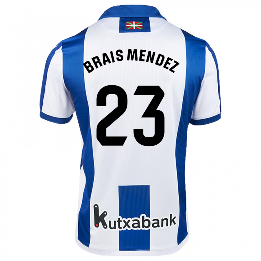 Criança Camisola Brais Méndez #23 Azul Branco Principal 2024/25 Camisa Brasil