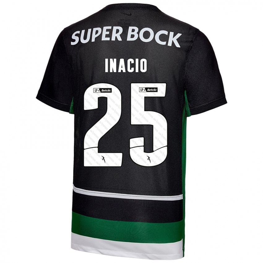 Criança Camisola Gonçalo Inácio #25 Preto Branco Verde Principal 2024/25 Camisa Brasil