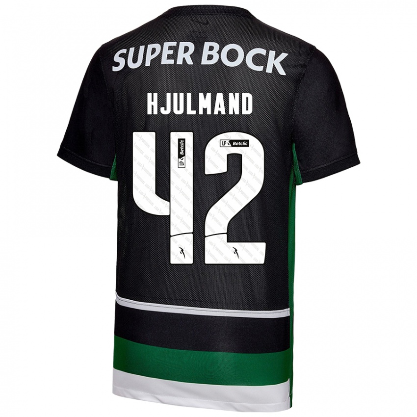 Criança Camisola Morten Hjulmand #42 Preto Branco Verde Principal 2024/25 Camisa Brasil