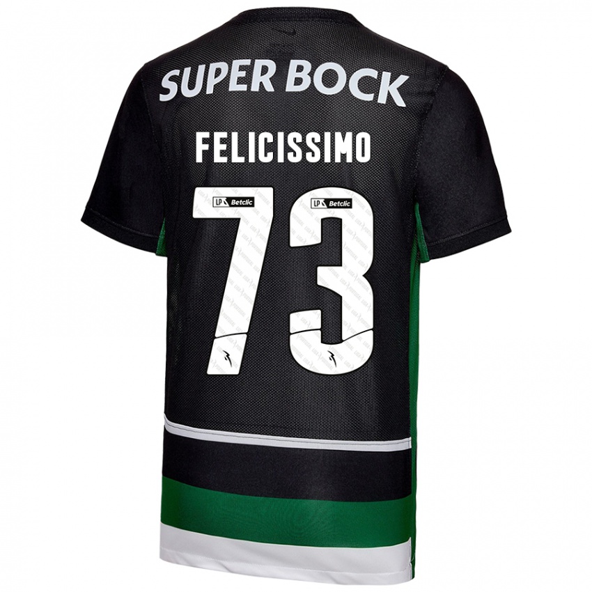 Criança Camisola Eduardo Felicíssimo #73 Preto Branco Verde Principal 2024/25 Camisa Brasil