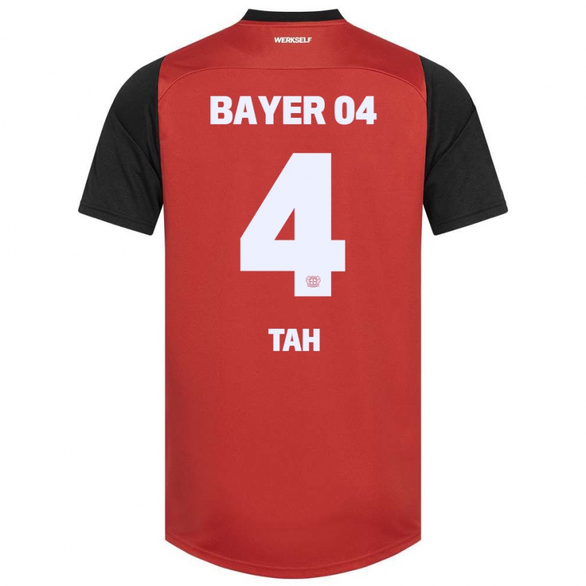 Criança Camisola Jonathan Tah #4 Vermelho Preto Principal 2024/25 Camisa Brasil