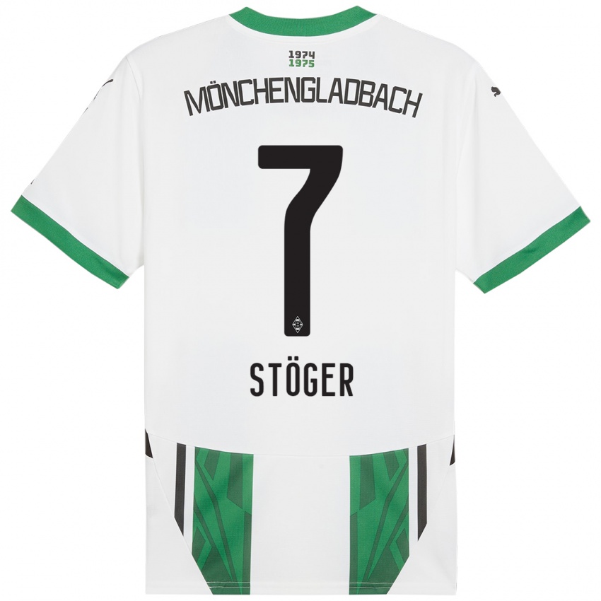 Criança Camisola Kevin Stöger #7 Verde Branco Principal 2024/25 Camisa Brasil