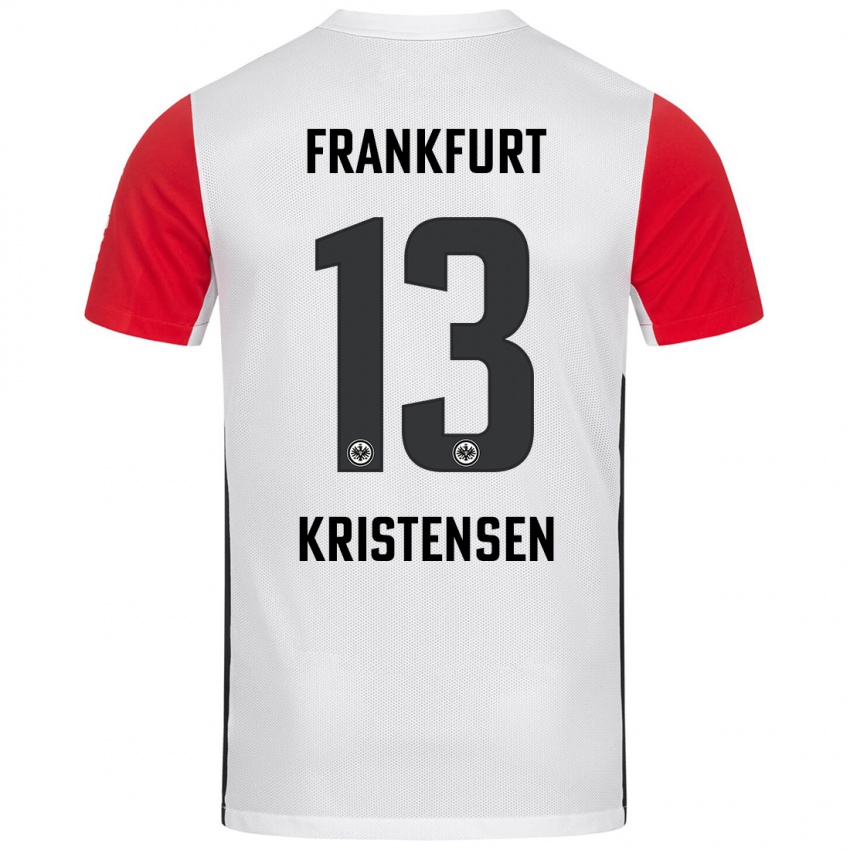 Criança Camisola Rasmus Kristensen #13 Branco Vermelho Principal 2024/25 Camisa Brasil