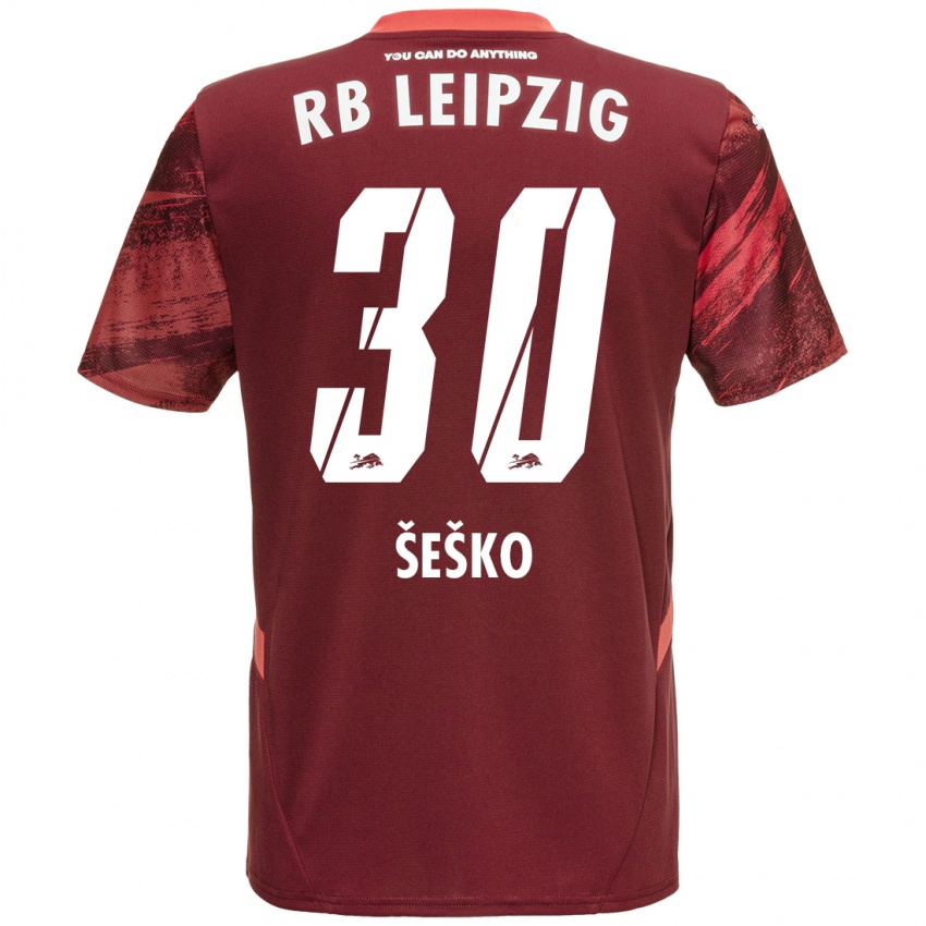 Criança Camisola Benjamin Sesko #30 Borgonha Alternativa 2024/25 Camisa Brasil