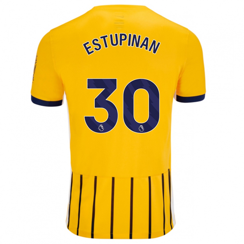 Criança Camisola Pervis Estupiñán #30 Azuis Dourados Alternativa 2024/25 Camisa Brasil