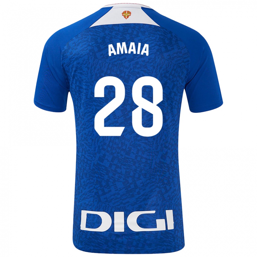 Criança Camisola Amaia Martinez De La Peña #28 Azul Real Alternativa 2024/25 Camisa Brasil