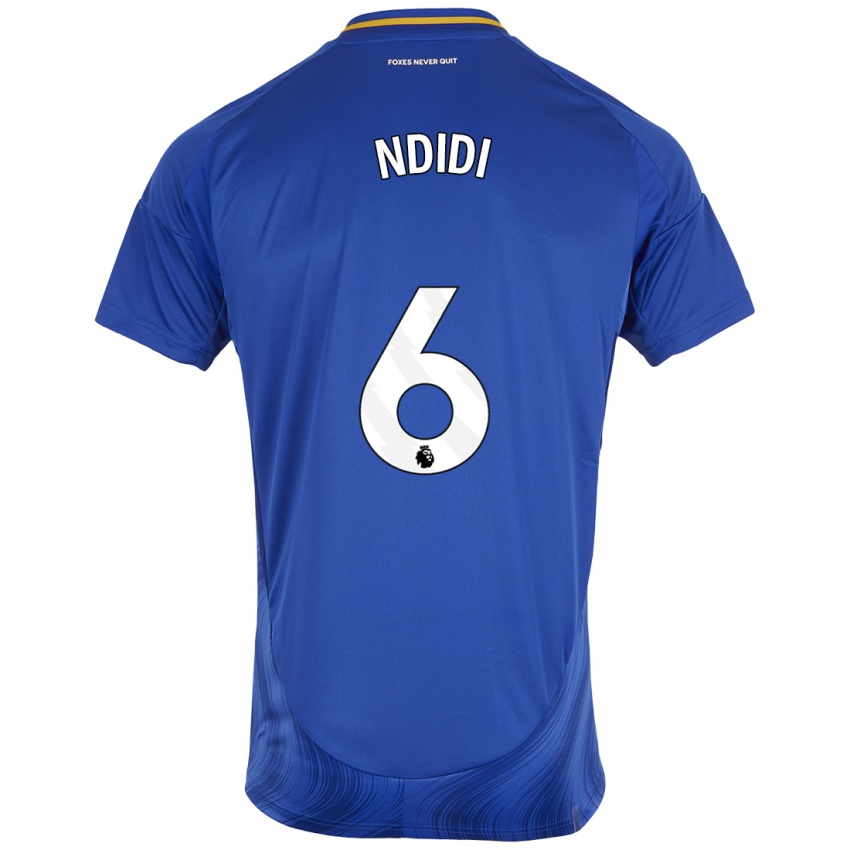 Homem Camisola Wilfred Ndidi #6 Azul Branco Principal 2024/25 Camisa Brasil