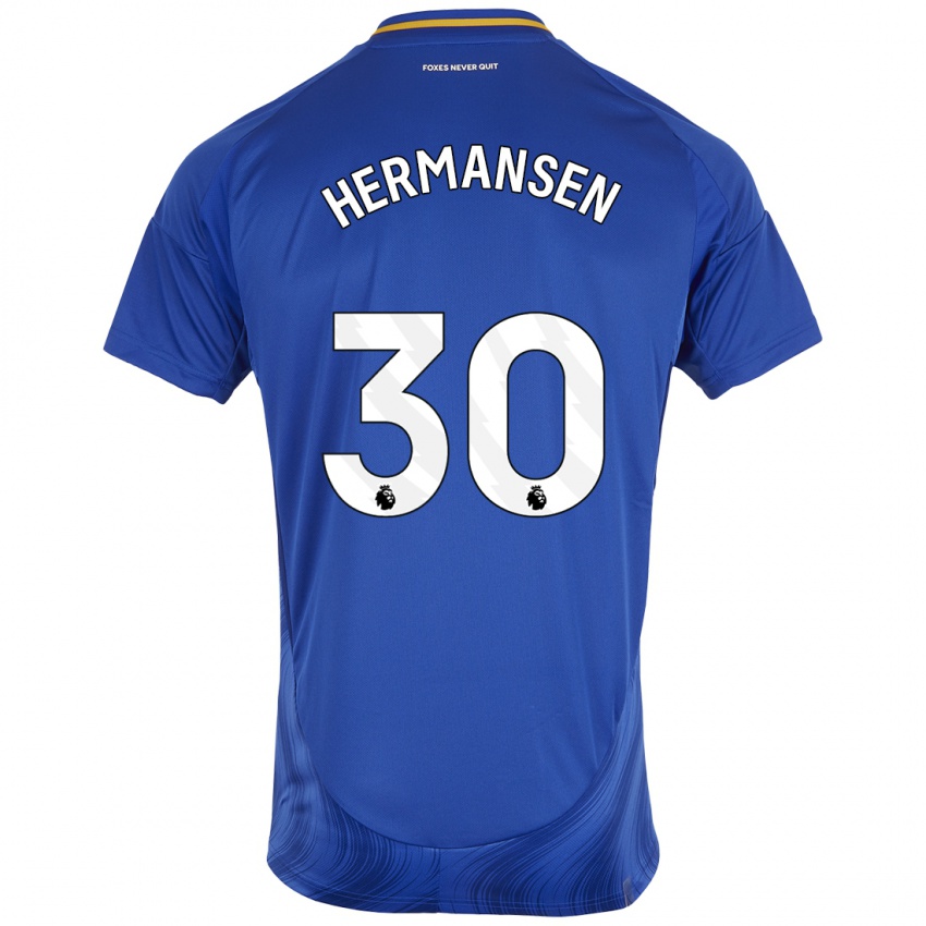 Homem Camisola Mads Hermansen #30 Azul Branco Principal 2024/25 Camisa Brasil