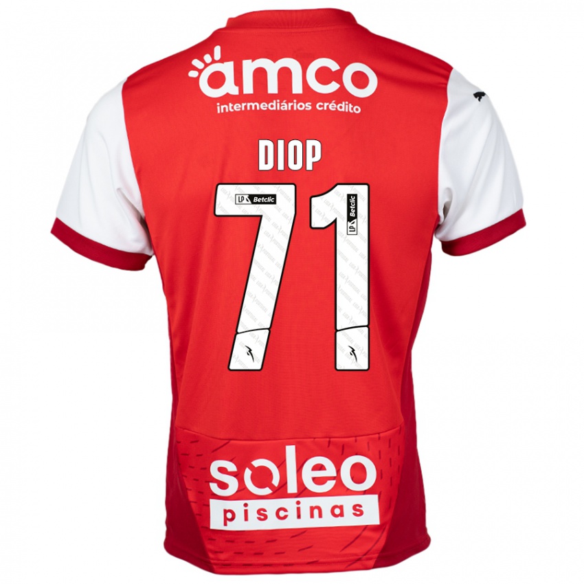 Homem Camisola Mamadou Diop #71 Vermelho Branco Principal 2024/25 Camisa Brasil