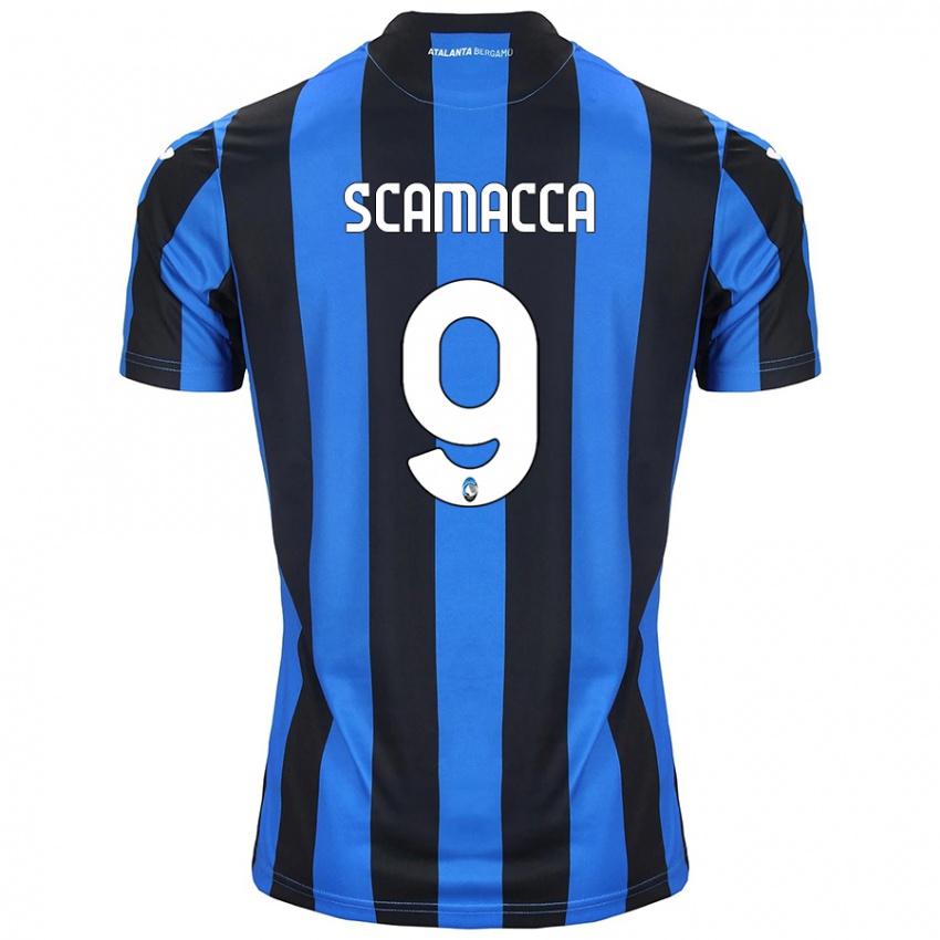 Criança Camisola Gianluca Scamacca #9 Azul Preto Principal 2024/25 Camisa Brasil