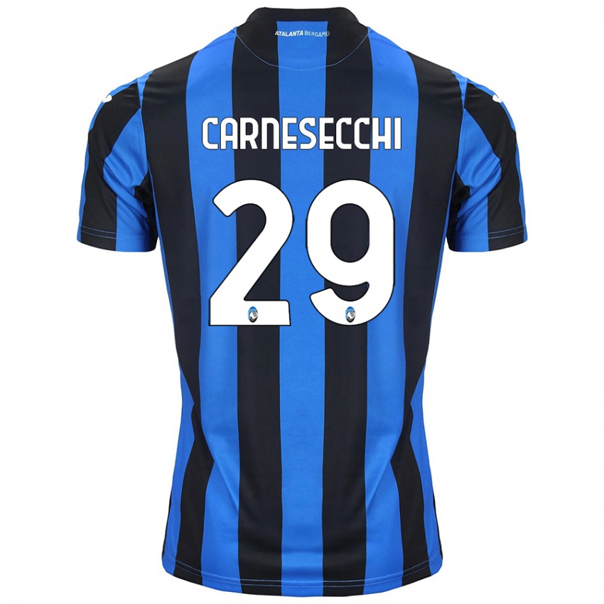 Criança Camisola Marco Carnesecchi #29 Azul Preto Principal 2024/25 Camisa Brasil