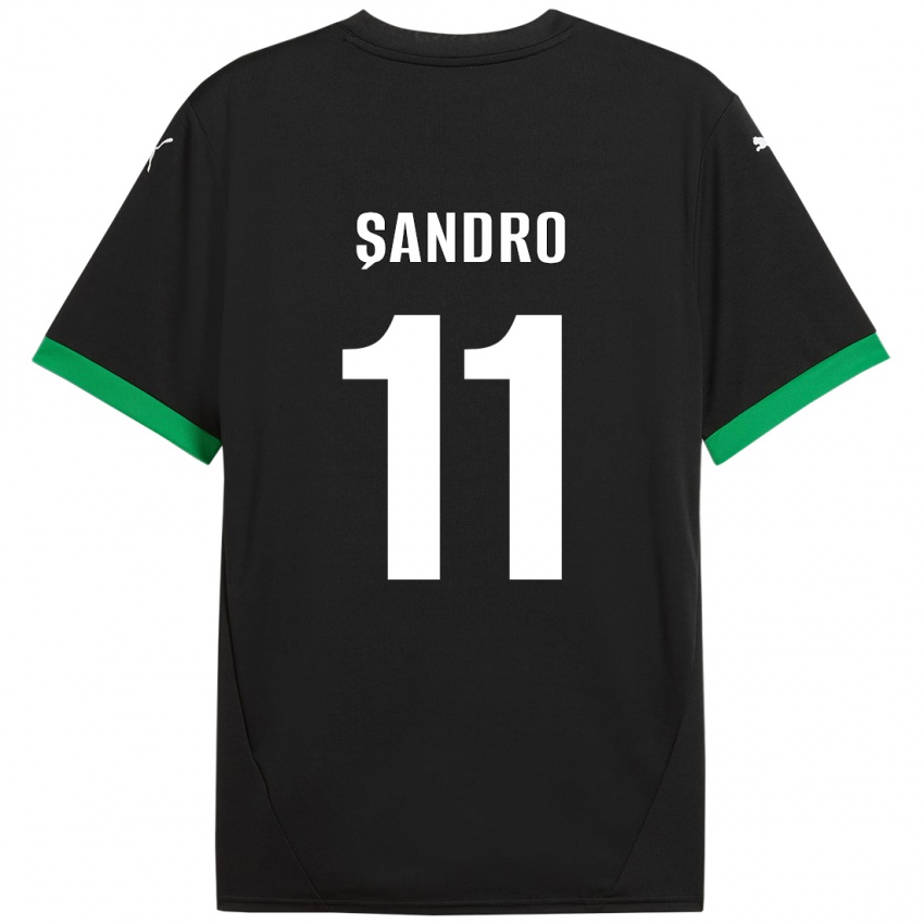 Criança Camisola Denis Șandro #11 Preto Verde Escuro Principal 2024/25 Camisa Brasil