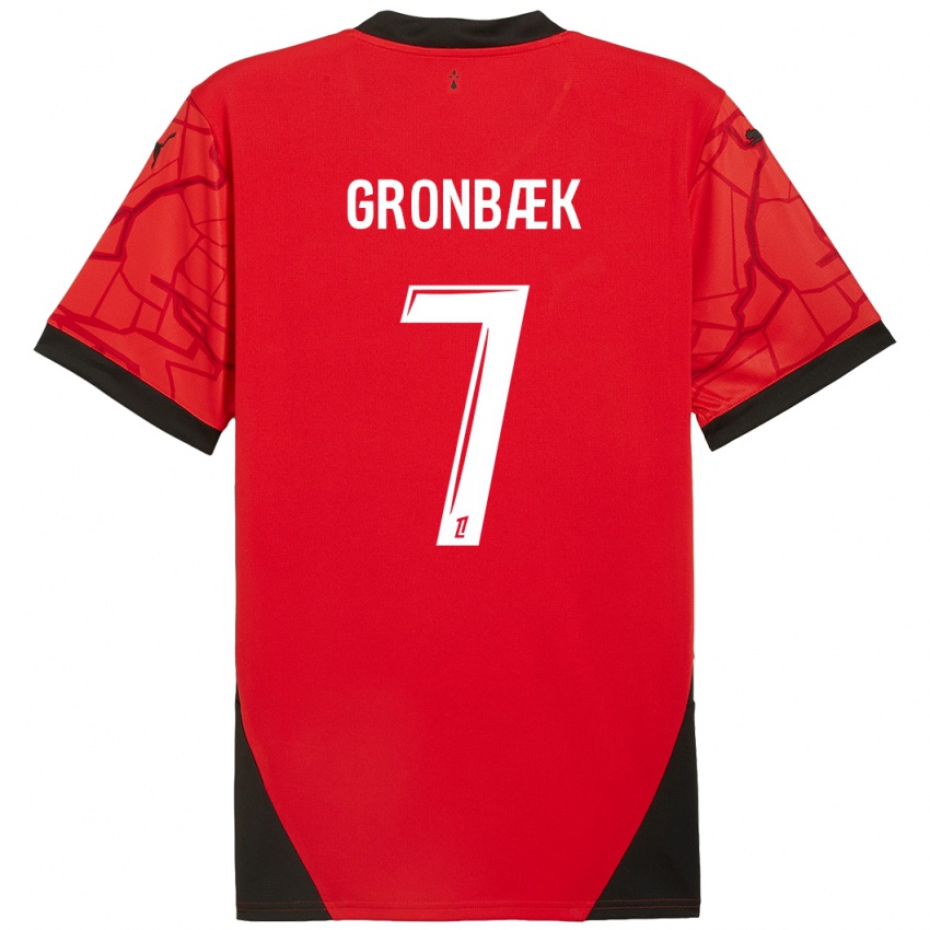 Criança Camisola Albert Grønbaek #7 Vermelho Preto Principal 2024/25 Camisa Brasil