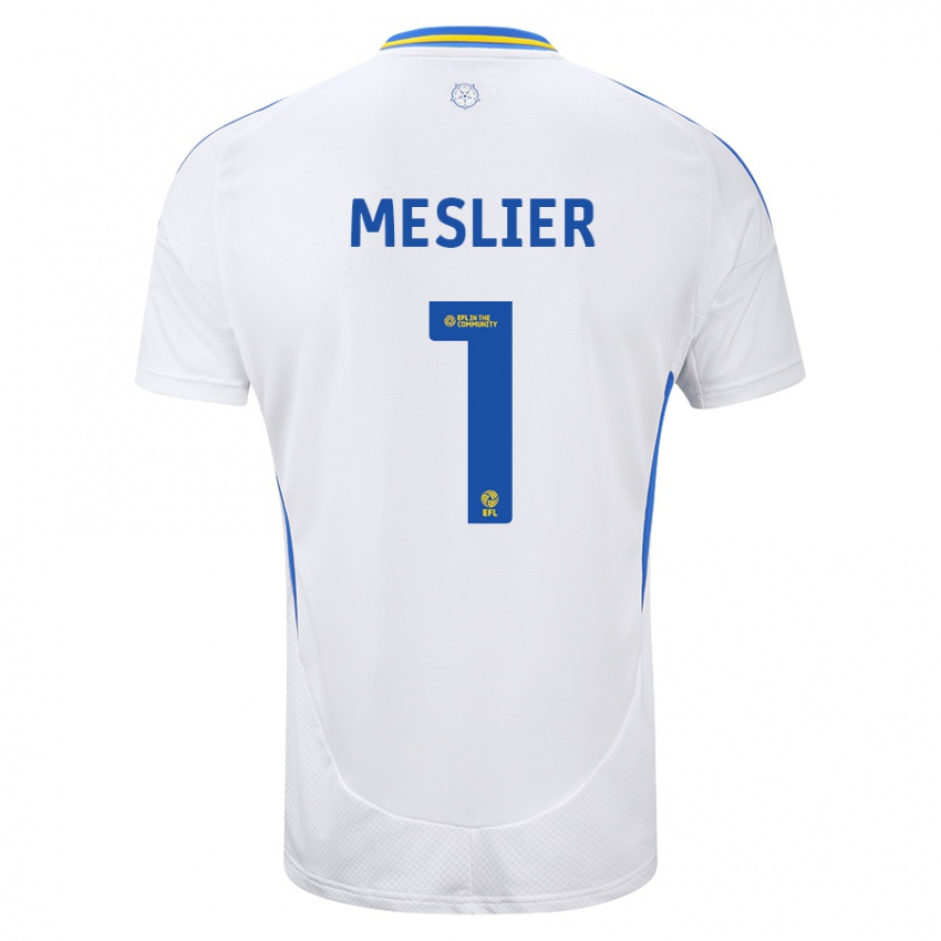 Criança Camisola Illan Meslier #1 Azul Branco Principal 2024/25 Camisa Brasil