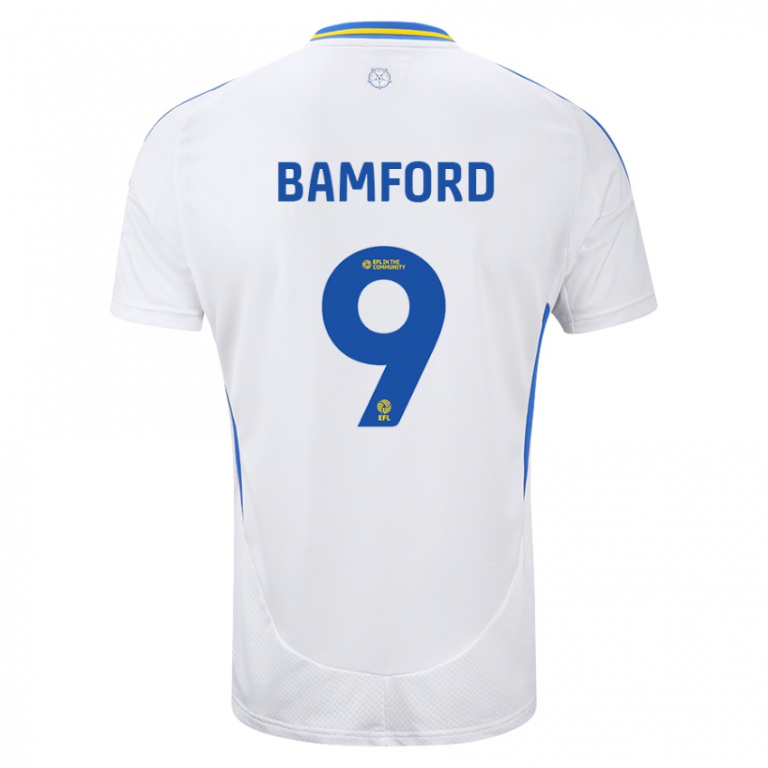 Criança Camisola Patrick Bamford #9 Azul Branco Principal 2024/25 Camisa Brasil