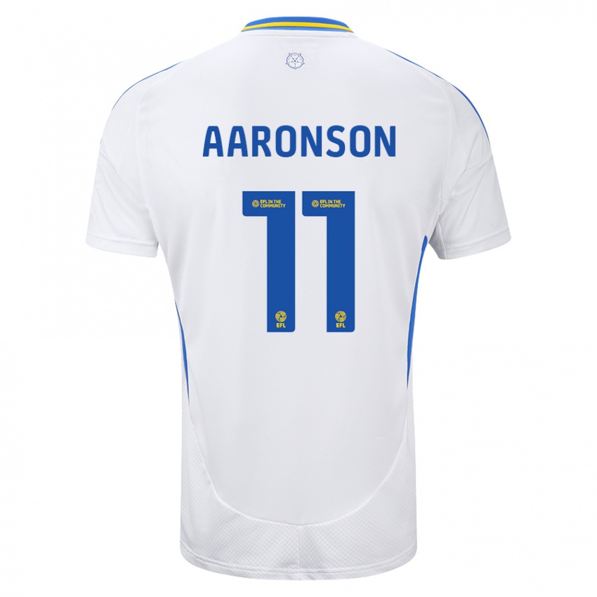 Criança Camisola Brenden Aaronson #11 Azul Branco Principal 2024/25 Camisa Brasil