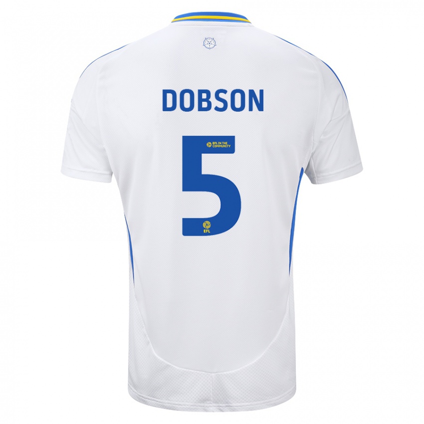 Criança Camisola Ellie Dobson #5 Azul Branco Principal 2024/25 Camisa Brasil