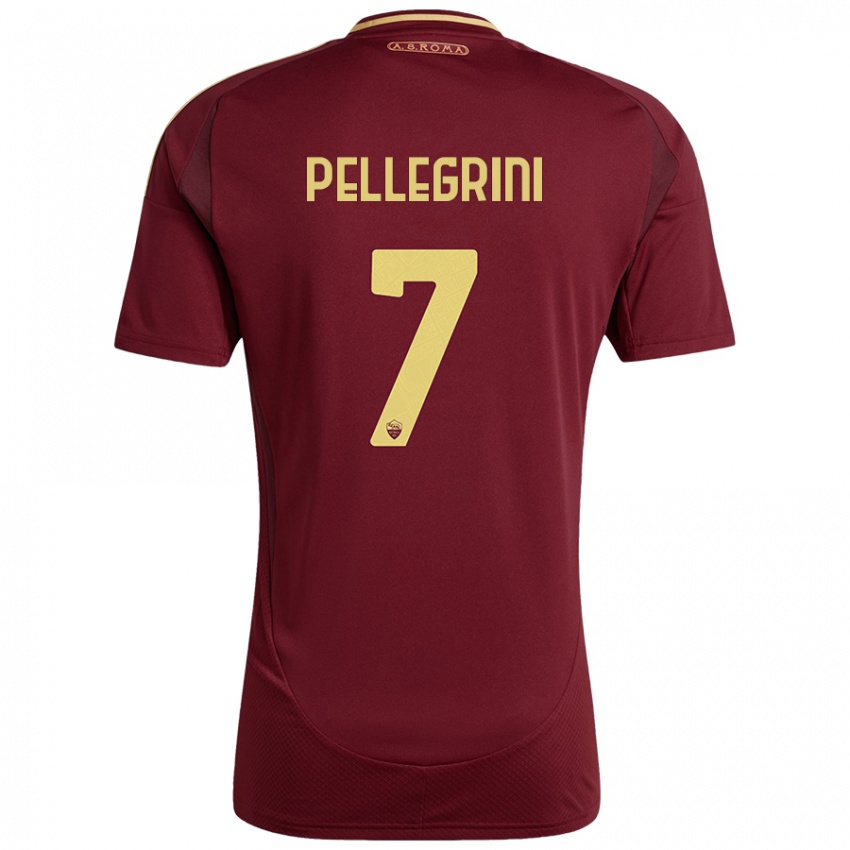 Criança Camisola Lorenzo Pellegrini #7 Ouro Castanho Vermelho Principal 2024/25 Camisa Brasil