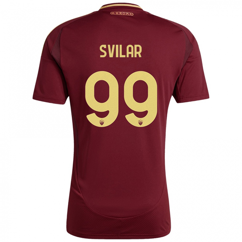 Criança Camisola Mile Svilar #99 Ouro Castanho Vermelho Principal 2024/25 Camisa Brasil