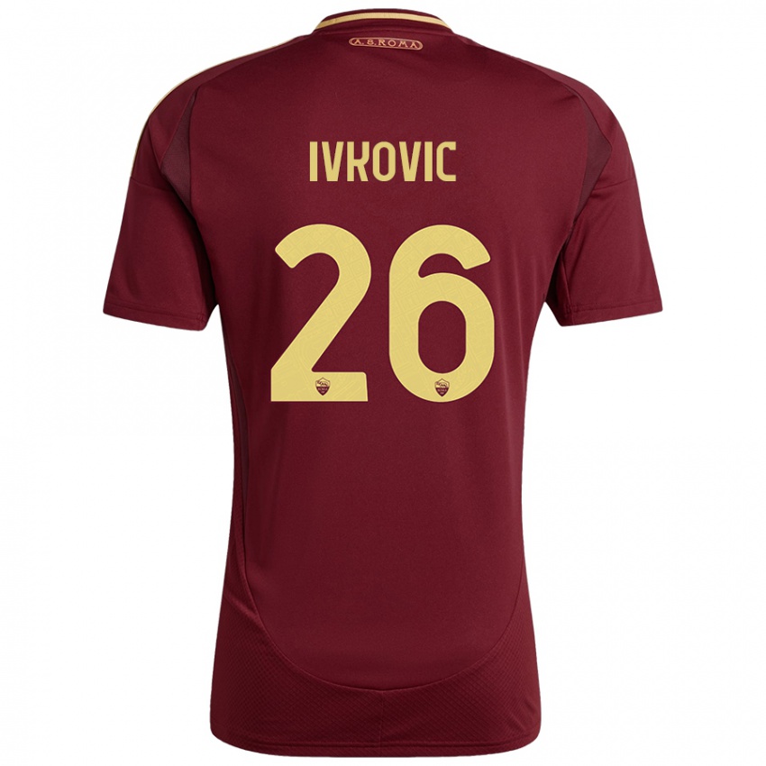 Criança Camisola Mate Ivkovic #26 Ouro Castanho Vermelho Principal 2024/25 Camisa Brasil