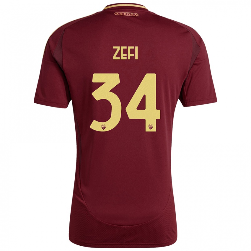 Criança Camisola Kevin Zefi #34 Ouro Castanho Vermelho Principal 2024/25 Camisa Brasil