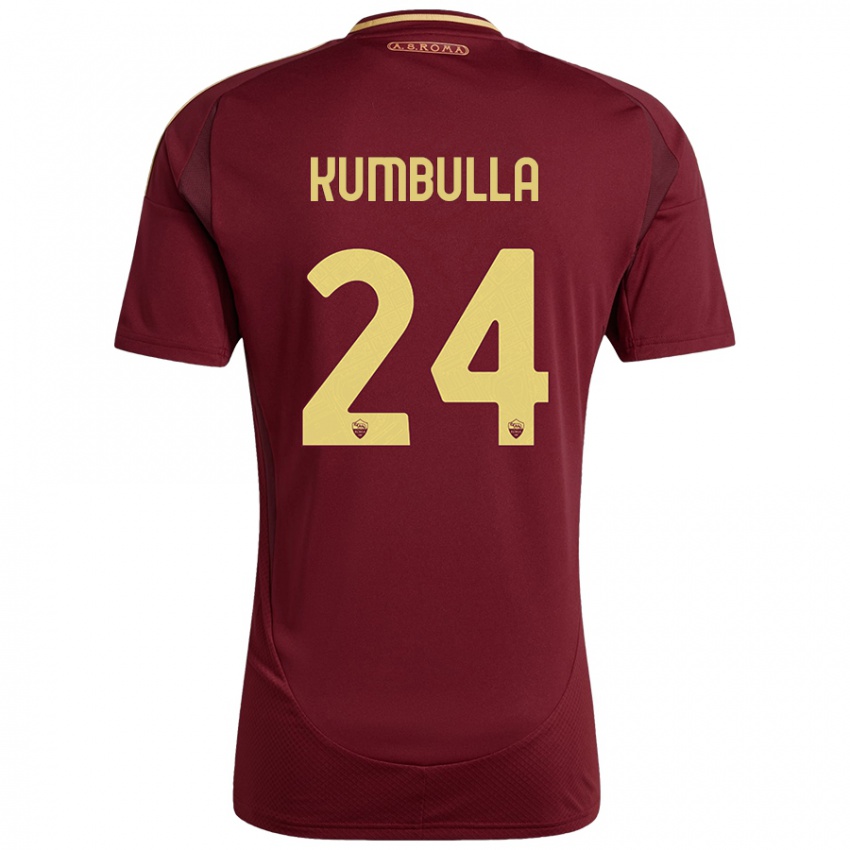 Criança Camisola Marash Kumbulla #24 Ouro Castanho Vermelho Principal 2024/25 Camisa Brasil