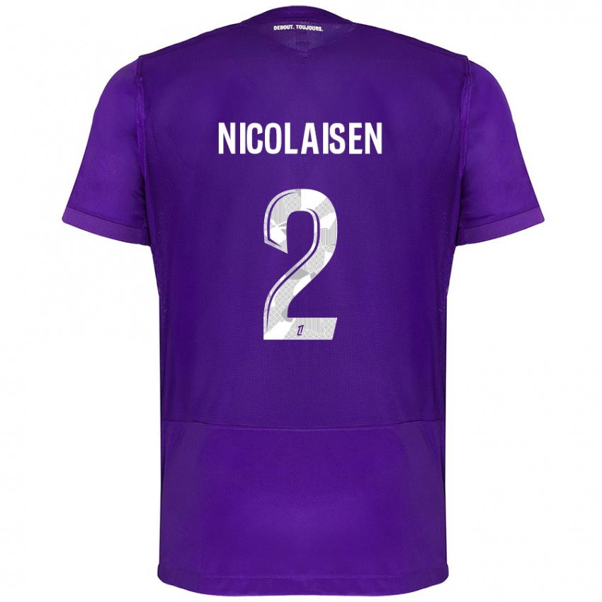 Criança Camisola Rasmus Nicolaisen #2 Branco Roxo Principal 2024/25 Camisa Brasil