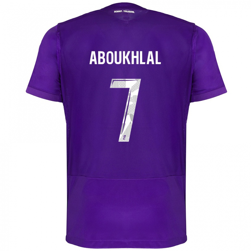 Criança Camisola Zakaria Aboukhlal #7 Branco Roxo Principal 2024/25 Camisa Brasil