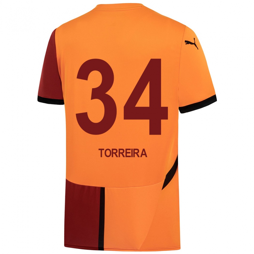 Criança Camisola Lucas Torreira #34 Vermelho Amarelo Principal 2024/25 Camisa Brasil