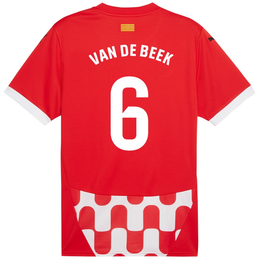 Criança Camisola Donny Van De Beek #6 Branco Vermelho Principal 2024/25 Camisa Brasil