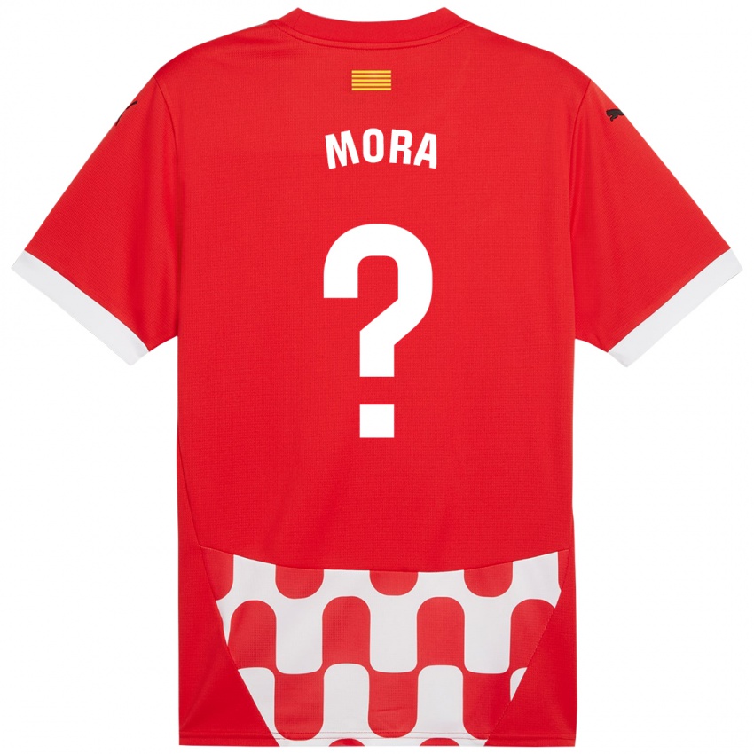 Criança Camisola Adrià Mora #0 Branco Vermelho Principal 2024/25 Camisa Brasil