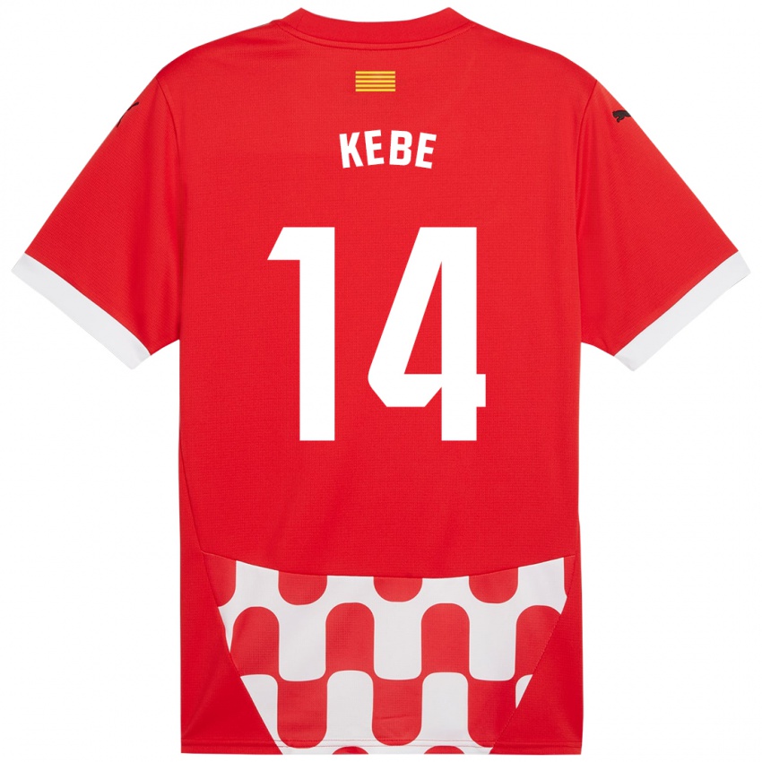 Criança Camisola Moussa Kébé #14 Branco Vermelho Principal 2024/25 Camisa Brasil