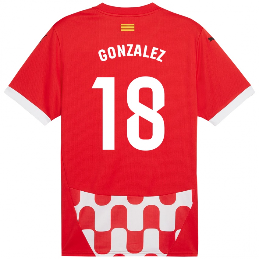 Criança Camisola Gerard Gonzalez #18 Branco Vermelho Principal 2024/25 Camisa Brasil