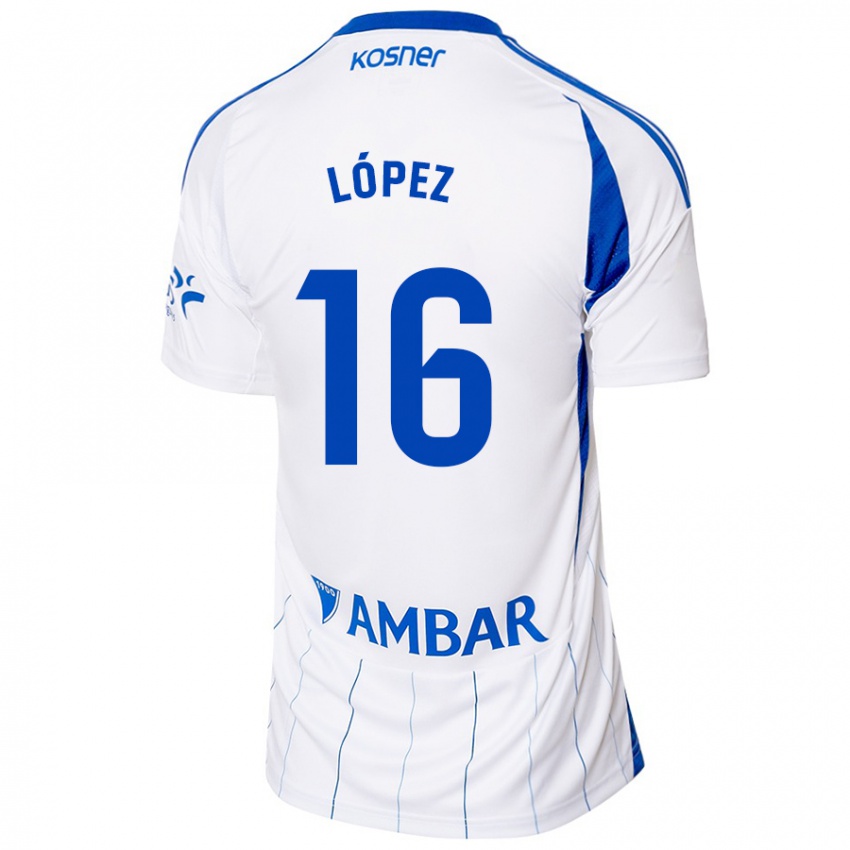 Criança Camisola Juan López #16 Vermelho Branco Principal 2024/25 Camisa Brasil